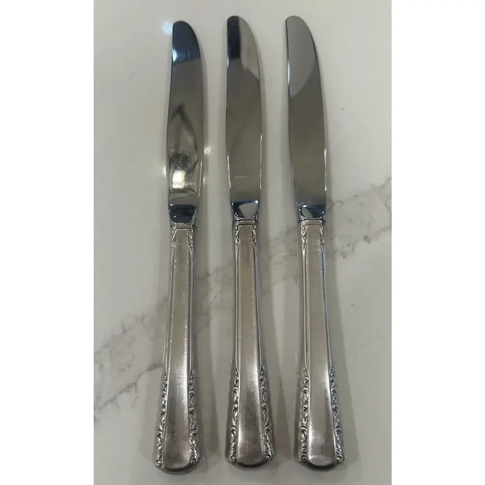 Vtg Set Of 3 Holmes & Edwards May Queen Dinner Knives 9” Silverplate Inlaid IS